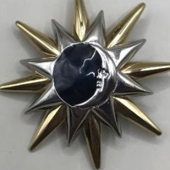Liz Claiborne Mixed Metal Sun & Moon Brooch - Picture 3 of 6